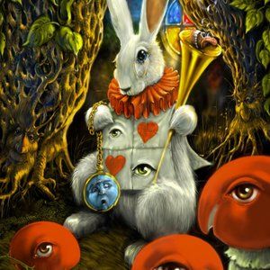 White Rabbit Heady Art Print Tapestry ~ 30" x 45" ~ w/Corner Loops ~ Brand New!